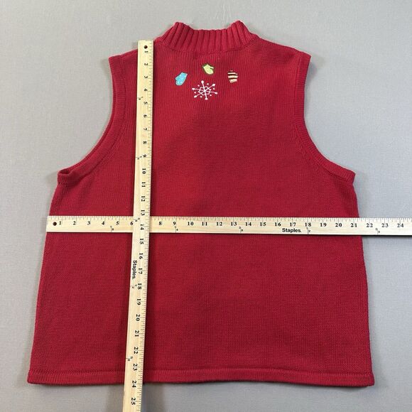 90s Breckenridge Snowman Christmas Sweater Vest Large Red Frosty Pom Poms - Picture 3 of 3